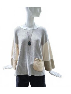 Margaret Winters Reversible Colorblock Lagenlook Knit Sweater 100% Cotton Top M